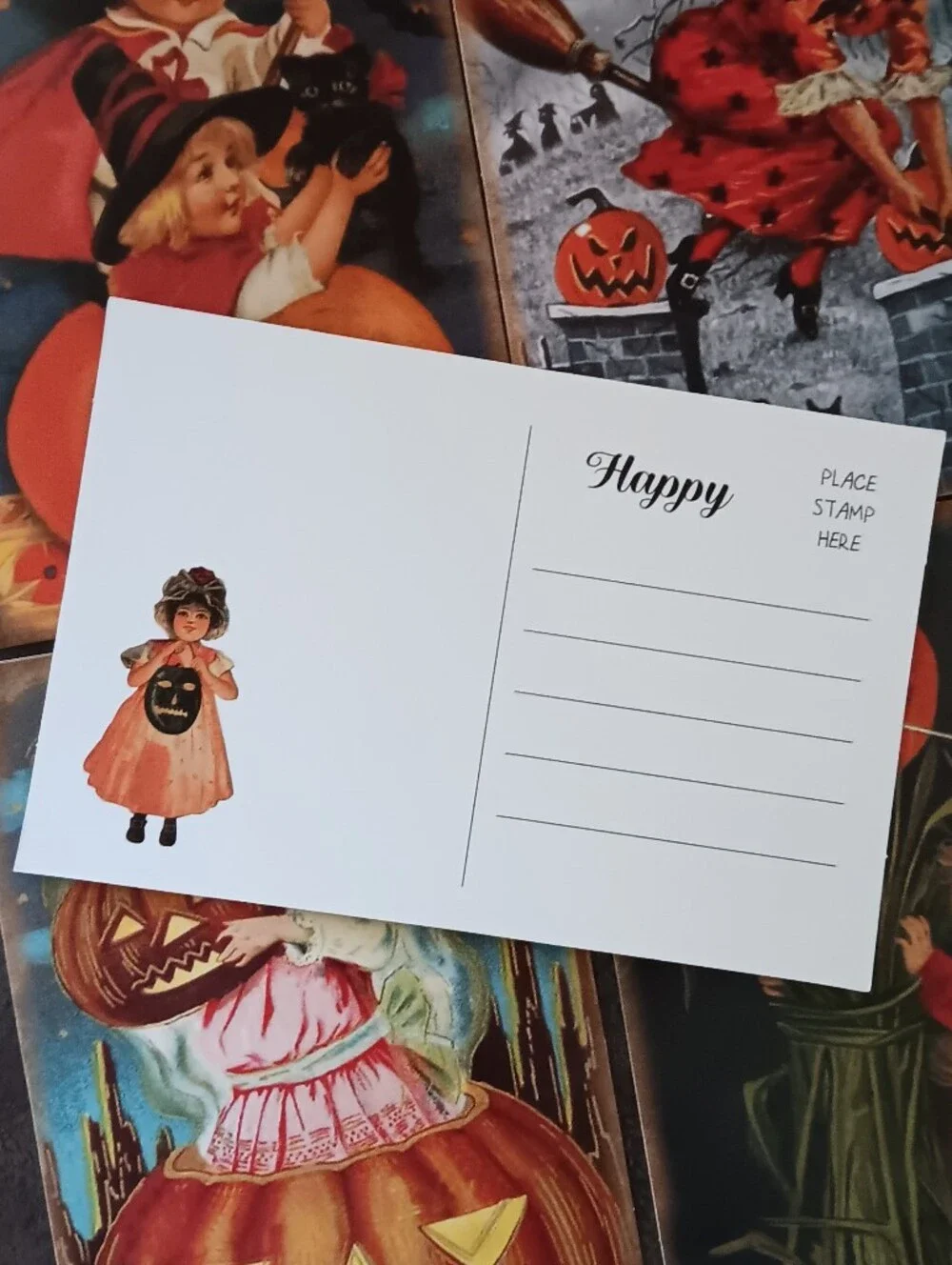 Halloween Postcard Lot Of 6, Vintage Inspired Art 4x6, Pumpkin Witchy Note Cards